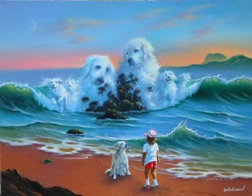 Fantaisie populaire œuvres - chiens dans la mer fantaisie